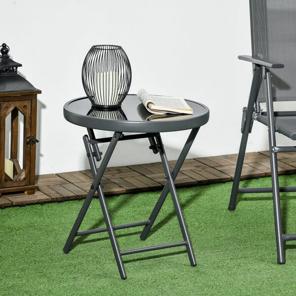 Outsunny Round Folding Patio Table: Imitation Marble Top, Outdoor Coffee Companion Aosom UK