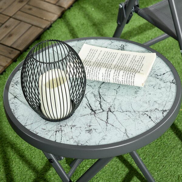 Outsunny Faux Marble Folding Patio Side Table: Compact Round Coffee Table for Outdoor Use, White Aosom UK