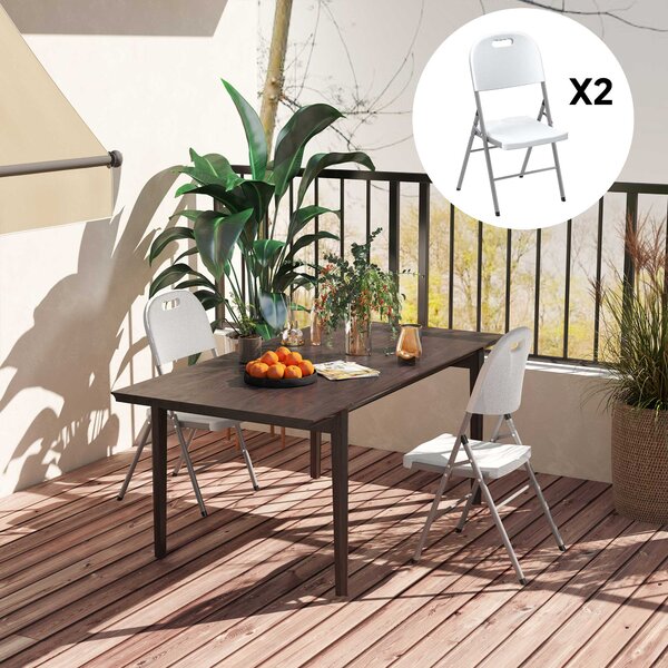 Outsunny Folding Chair Set of 2 with Steel Frame, Outdoor Chair Set with HDPE Backrest, Seat and Handles for Mobility Patio Deck Balcony, White