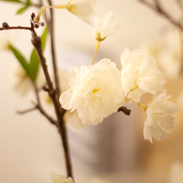 Artificial White Cherry Blossom Tree in Black Plant Pot