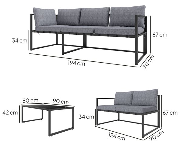 Outsunny Three-Piece L Shaped Garden Furniture Set with Cushions - Grey