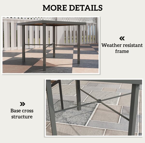 Outsunny Garden Table, 90cm Square Outdoor Patio Dining Table with 4.2 cm Umbrella Hole, Metal Frame, Wood Effect Top, for Terrace, Balcony, Natural Wood Finish