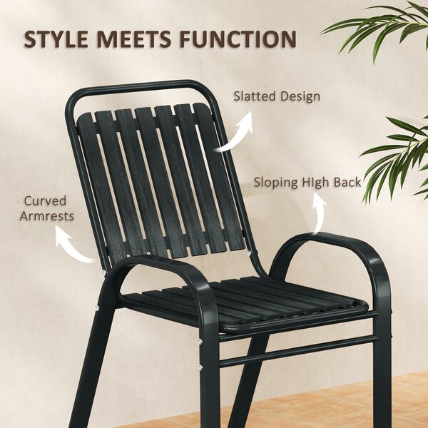 Outsunny 3 Piece Bistro Set, Outdoor Patio Table & Stackable Chairs with Tempered Glass Top, Space Saving Garden Furniture, Charcoal Grey Aosom UK