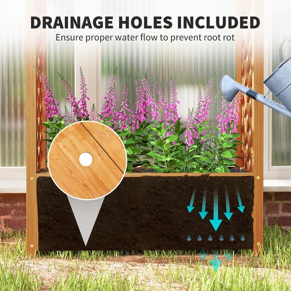 Outsunny Wooden Raised Garden Bed with Trellis, Liner, Drainage Holes, for Vine Climbing Plants, Flowers, 83 x 36 x 145 cm