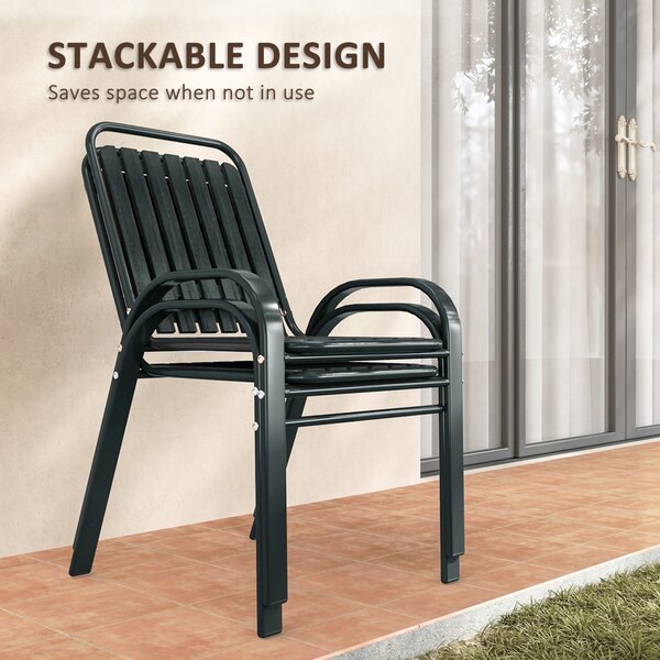 Outsunny 3 Piece Bistro Set, Outdoor Patio Table & Stackable Chairs with Tempered Glass Top, Space Saving Garden Furniture, Charcoal Grey Aosom UK