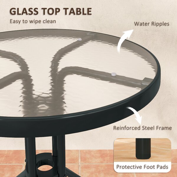 Outsunny 3 Piece Bistro Set, Outdoor Patio Table & Stackable Chairs with Tempered Glass Top, Space Saving Garden Furniture, Charcoal Grey Aosom UK
