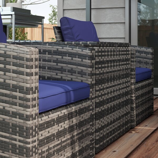 Outsunny 6 Pieces Rattan Garden Furniture Set, 7 Seater Wicker Outdoor Furniture Set with Storage Tea Table, Side Table, Cushions, Navy Blue