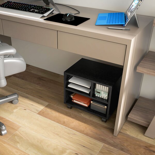 HOMCOM 2-Tier Printer Stand with Storage, Under Desk Printer Cart on Wheels with 3 Compartments, Desktop Printer Table for Office, Black Aosom UK