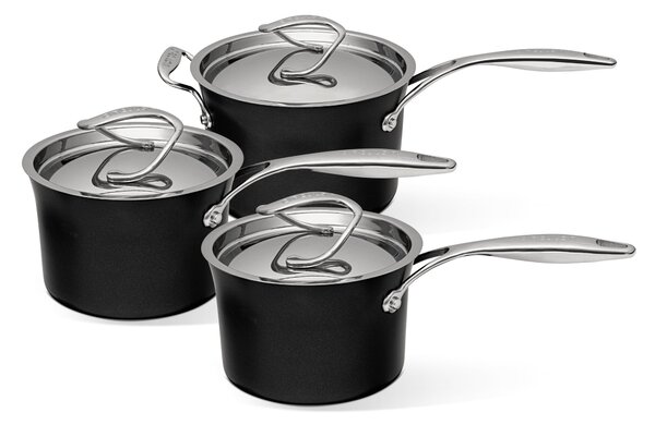 Circulon Style Non-Stick Hard Anodised Aluminium 3 Piece Saucepan Set