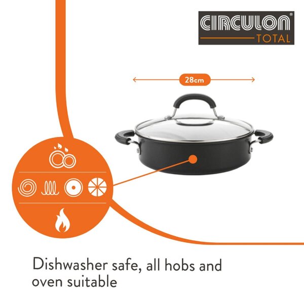 Circulon Total Non-Stick Hard Anodised Aluminium Sauteuse Pan with Lid, 28cm