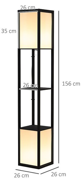 HOMCOM Floor Lamp with Shelves, Floor Standing Lamp with Dual Ambient Light and Two Shelves, for Living Room, Bedroom, Black Aosom UK