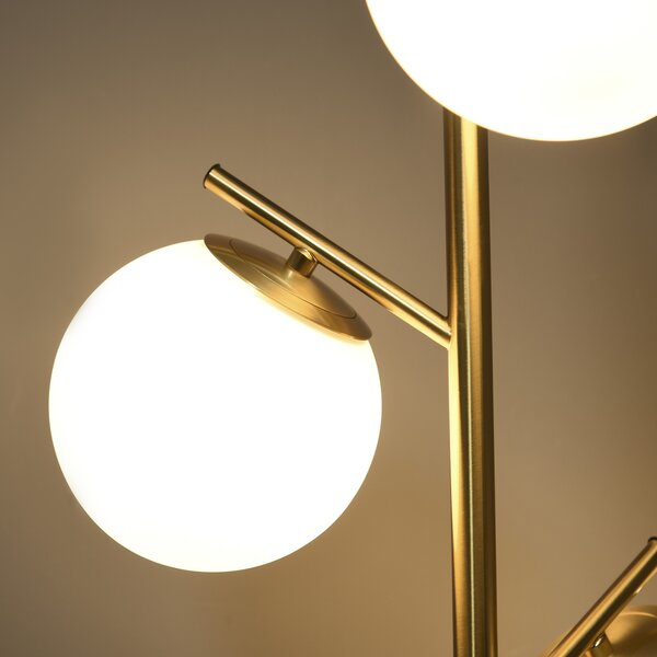 HOMCOM 3-Light Tree Floor Lamps for Living Room, Modern Standing Lamp for Bedroom w/ Globe Lampshade, Steel Base, Gold Tone Aosom UK