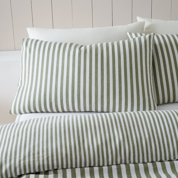 Catherine Lansfield Reversible Stripe 100% Brushed Cotton Duvet Cover & Pillowcase Set