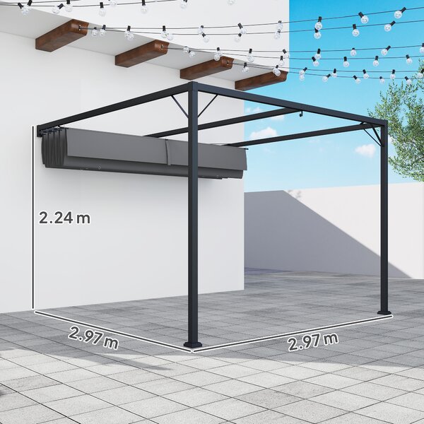 Outsunny 3 x 3(m) Outdoor Pergola with Retractable Canopy - Grey