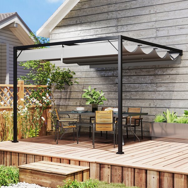Outsunny 3 x 3(m) Outdoor Pergola with Retractable Canopy - Grey