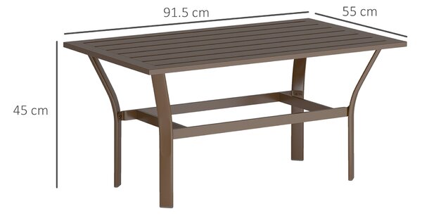 Outsunny Metal Garden Coffee Table, Rectangular Outdoor Side Table with Slatted Tabletop, Foot Pads for Outside, Garden, Balcony, Porch, 91.5 x 55 x 45cm, Brown