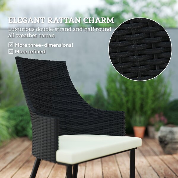 Outsunny 6 Seater Rattan Dining Set with Cushions, Garden Furniture Set with Armchairs, Rectangle Slatted Table Top, Steel Frame, Parasol Hole, Wicker Outdoor Furniture for Patio, Balcony, Cream White