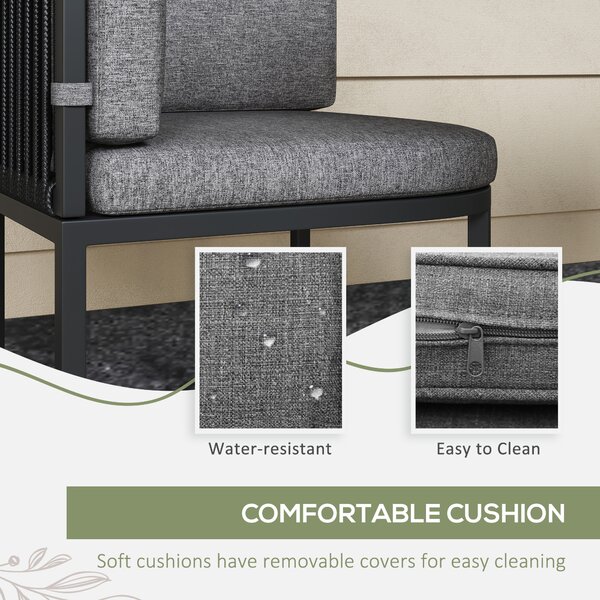 Outsunny 4-Seater Rattan Cube Garden Furniture Set with Cushions - Charcoal Grey