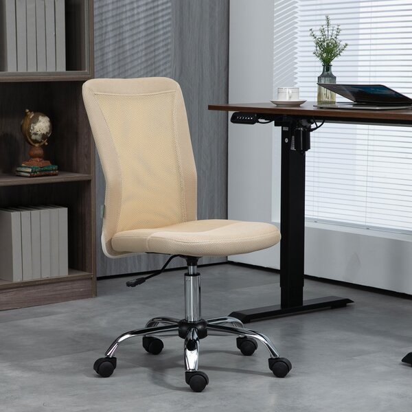 Vinsetto Computer Desk Chair, Mesh Office Chair with Adjustable Height and Swivel Wheels, Armless Study Chair, Beige Aosom UK