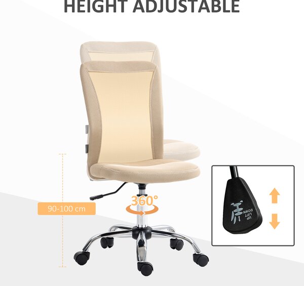 Vinsetto Computer Desk Chair, Mesh Office Chair with Adjustable Height and Swivel Wheels, Armless Study Chair, Beige Aosom UK