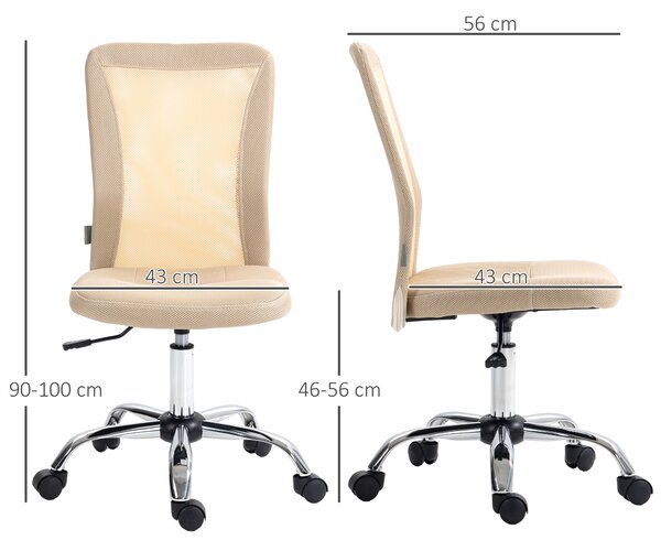 Vinsetto Computer Desk Chair, Mesh Office Chair with Adjustable Height and Swivel Wheels, Armless Study Chair, Beige Aosom UK