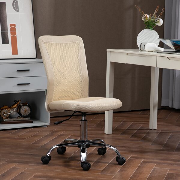 Vinsetto Computer Desk Chair, Mesh Office Chair with Adjustable Height and Swivel Wheels, Armless Study Chair, Beige Aosom UK