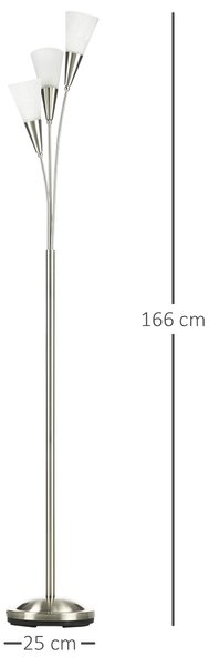 HOMCOM Modern Floor Lights with 3-Light Upright Design, Foot Switch, Steel Frame, Floor Standing Lamp for Living Room & Bedroom, Silver Aosom UK