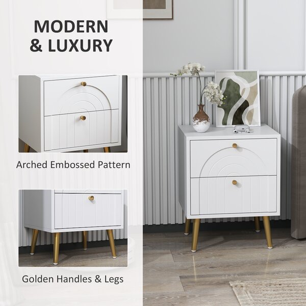 HOMCOM 2-Drawer Bedside Table Set of 2 - White
