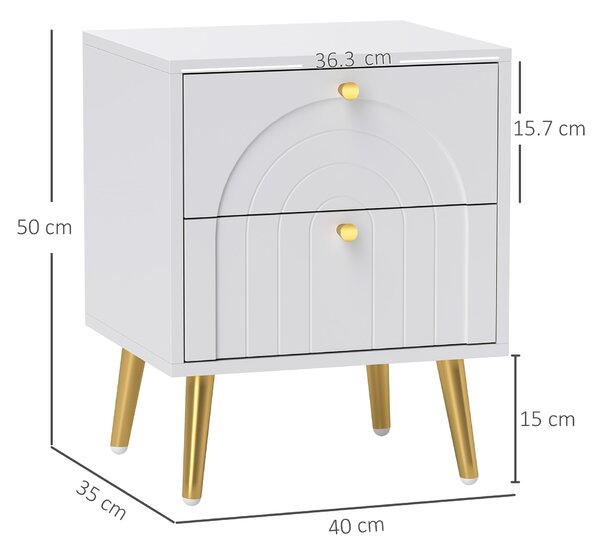 HOMCOM 2-Drawer Bedside Table Set of 2 - White