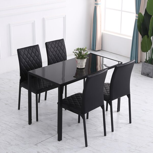 HOMCOM Modern Dining Chairs with Metal Legs, Set of 4 Leather Dining Chairs, Upholstered Faux Leather Accent Chairs for Kitchen, Black Aosom UK