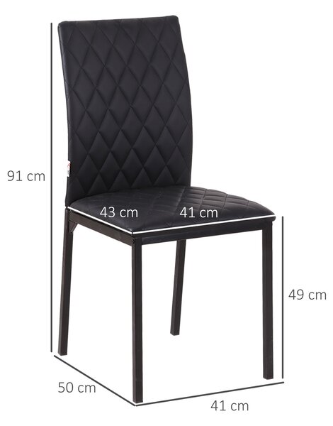HOMCOM Modern Dining Chairs with Metal Legs, Set of 4 Leather Dining Chairs, Upholstered Faux Leather Accent Chairs for Kitchen, Black Aosom UK