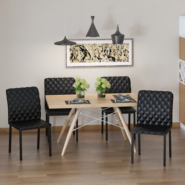 HOMCOM Modern Dining Chairs with Metal Legs, Set of 4 Leather Dining Chairs, Upholstered Faux Leather Accent Chairs for Kitchen, Black Aosom UK