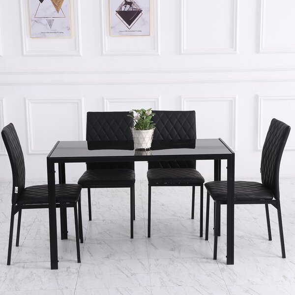 HOMCOM Modern Dining Chairs with Metal Legs, Set of 4 Leather Dining Chairs, Upholstered Faux Leather Accent Chairs for Kitchen, Black Aosom UK