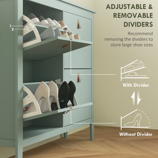 HOMCOM Modern Four-Drawer Shoe Cabinet - Green