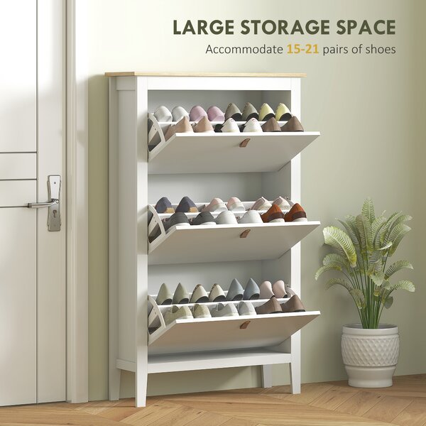 HOMCOM Modern Three-Drawer Shoe Cabinet - White