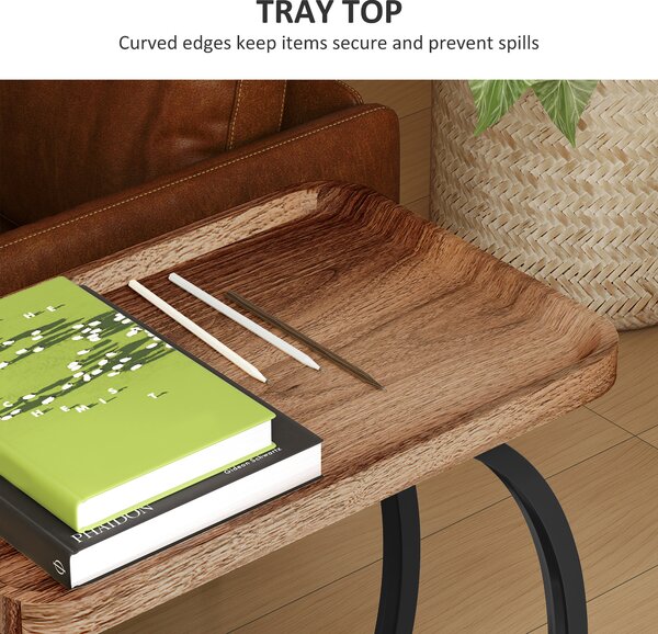 HOMCOM 2-Tier Mobile C-Shaped Side Table - Brown