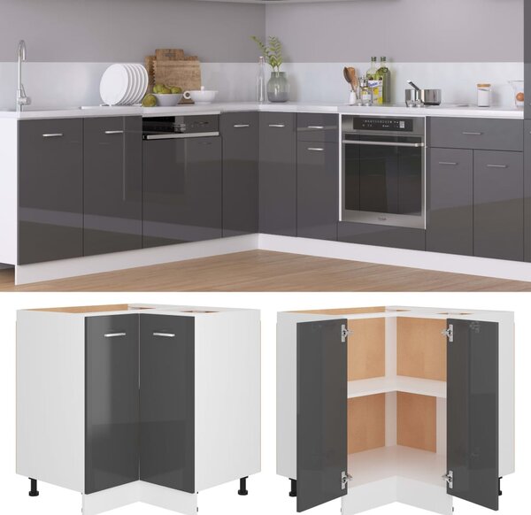 Corner Bottom Cabinet High Gloss Grey 75.5x75.5x80.5 cm Engineered Wood