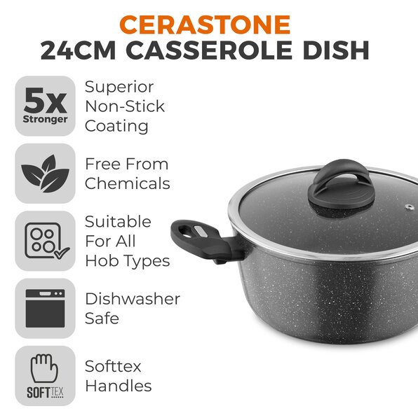 Tower Cerastone Non-Stick Forged Aluminium Casserole Dish, 24cm