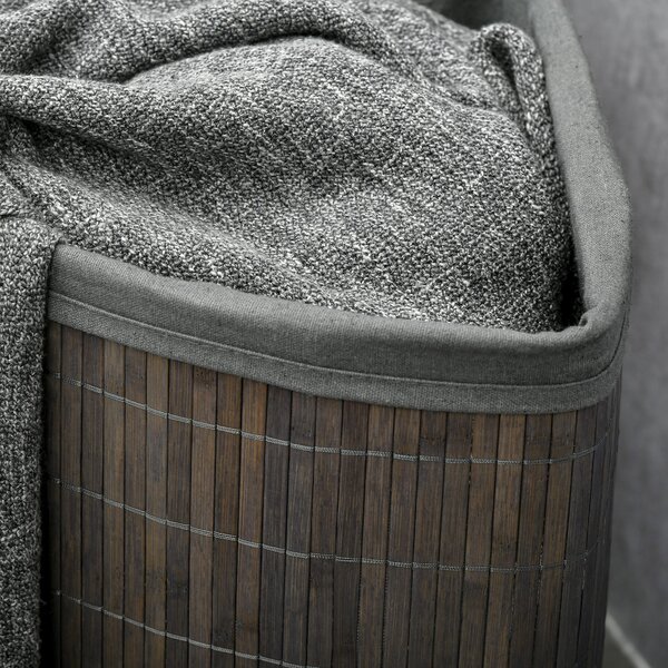 HOMCOM Bamboo Laundry Basket, 55L Corner Hamper with Lid, Removable Liner, Washing Basket, 38 x 38 x 57cm, Grey Aosom UK