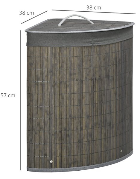 HOMCOM Bamboo Laundry Basket, 55L Corner Hamper with Lid, Removable Liner, Washing Basket, 38 x 38 x 57cm, Grey Aosom UK