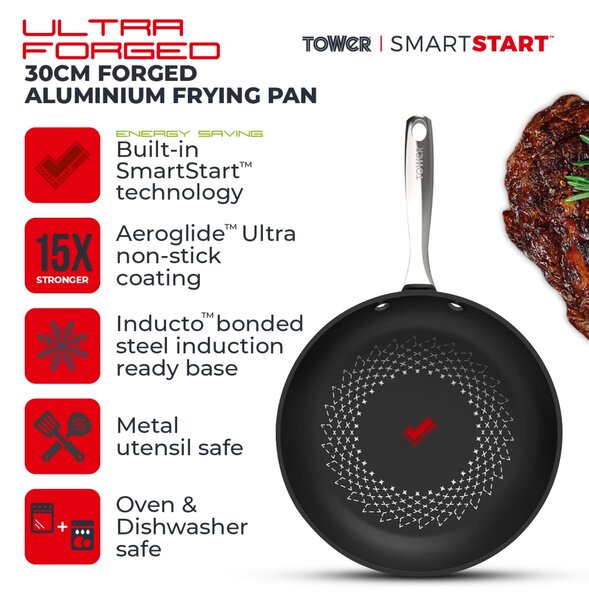 Tower Smart Start Non-Stick Ultra Forged Aluminium Frying Pan, 30cm