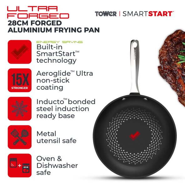 Tower Smart Start Non-Stick Ultra Forged Aluminium Frying Pan, 28cm