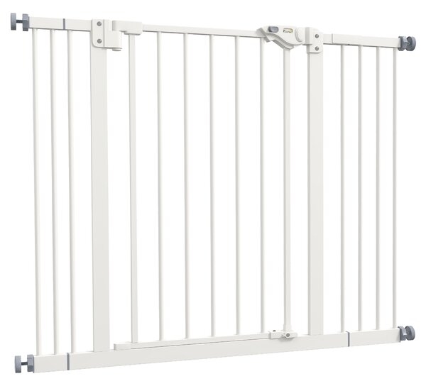 PawHut Adjustable Dog Gate, Metal Safety Barrier for Pets, Extends 74-100cm Wide, Easy Install, White