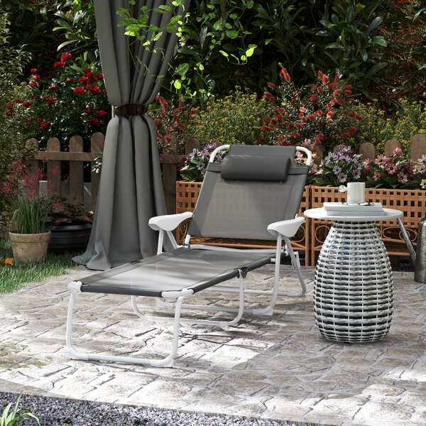 Outsunny Foldable Lounge Chair with 4-Level Adjustable Backrest & Headrest - Charcoal Grey