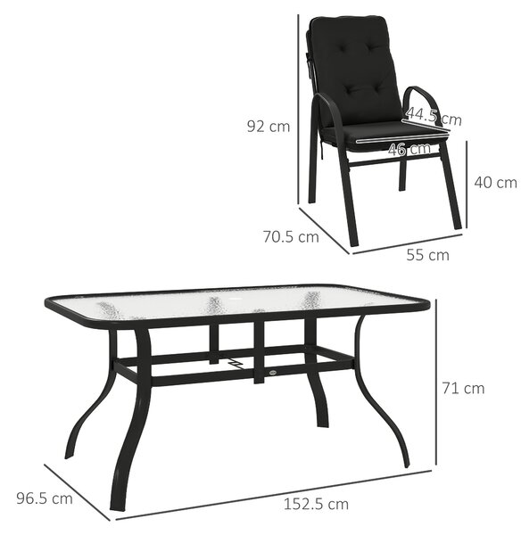 Outsunny Seven-Piece Garden Dining Set with Cushions - Black