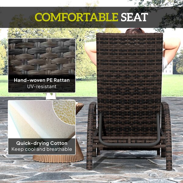 Outsunny PE Rattan Sun Lounger with Adjustable Backrest - Mixed-brown