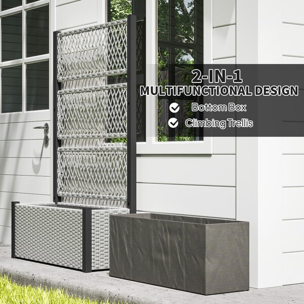 Outsunny Garden Planter Box with Trellis, Liner for Climbing Plants, Vegetables, Flowers, 90 x 35 x 148 cm, Mixed-grey
