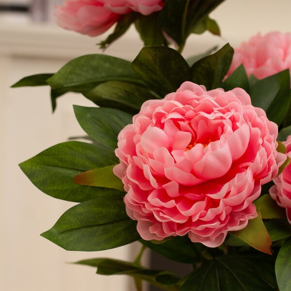 Artificial Pink Peony Plant in Black Plant Pot