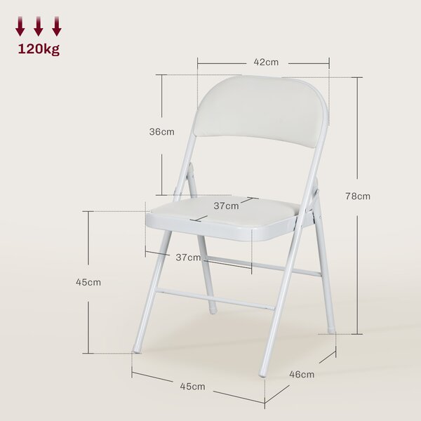 HOMCOM Padded Folding Chairs Set of 2 PU Leather Foldable Chairs with Cushioned Seat and Metal Frame for Home Office Dining, White Aosom UK