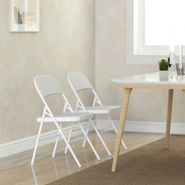 HOMCOM Padded Folding Chairs Set of 2 PU Leather Foldable Chairs with Cushioned Seat and Metal Frame for Home Office Dining, White Aosom UK